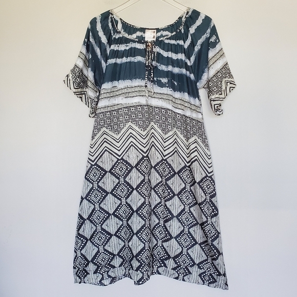 Da-Nang 100% Silk Aztec Tribal Print Lightweight Short Sleeve Pull Over Dress - Picture 7 of 7